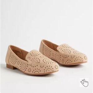 Torrid wide width beige flat shoes perforated detail